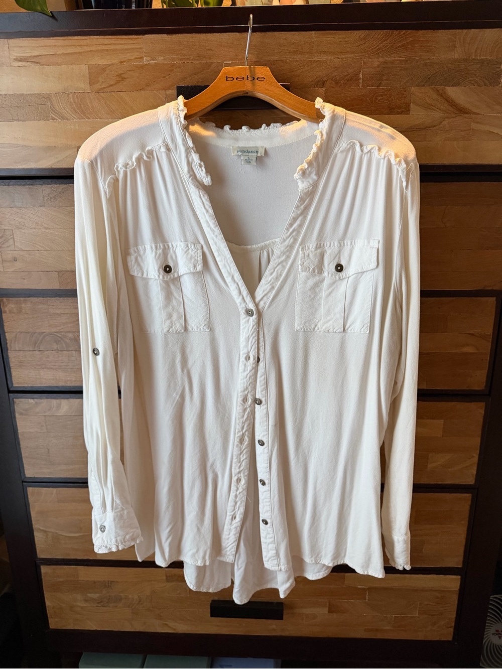 Sundance L white/creme button down Henley blouse. Gently worn.